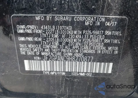 2017 Subaru Crosstrek 2.0I Limited from USA, damaged, VIN JF2GPANC9H8270877